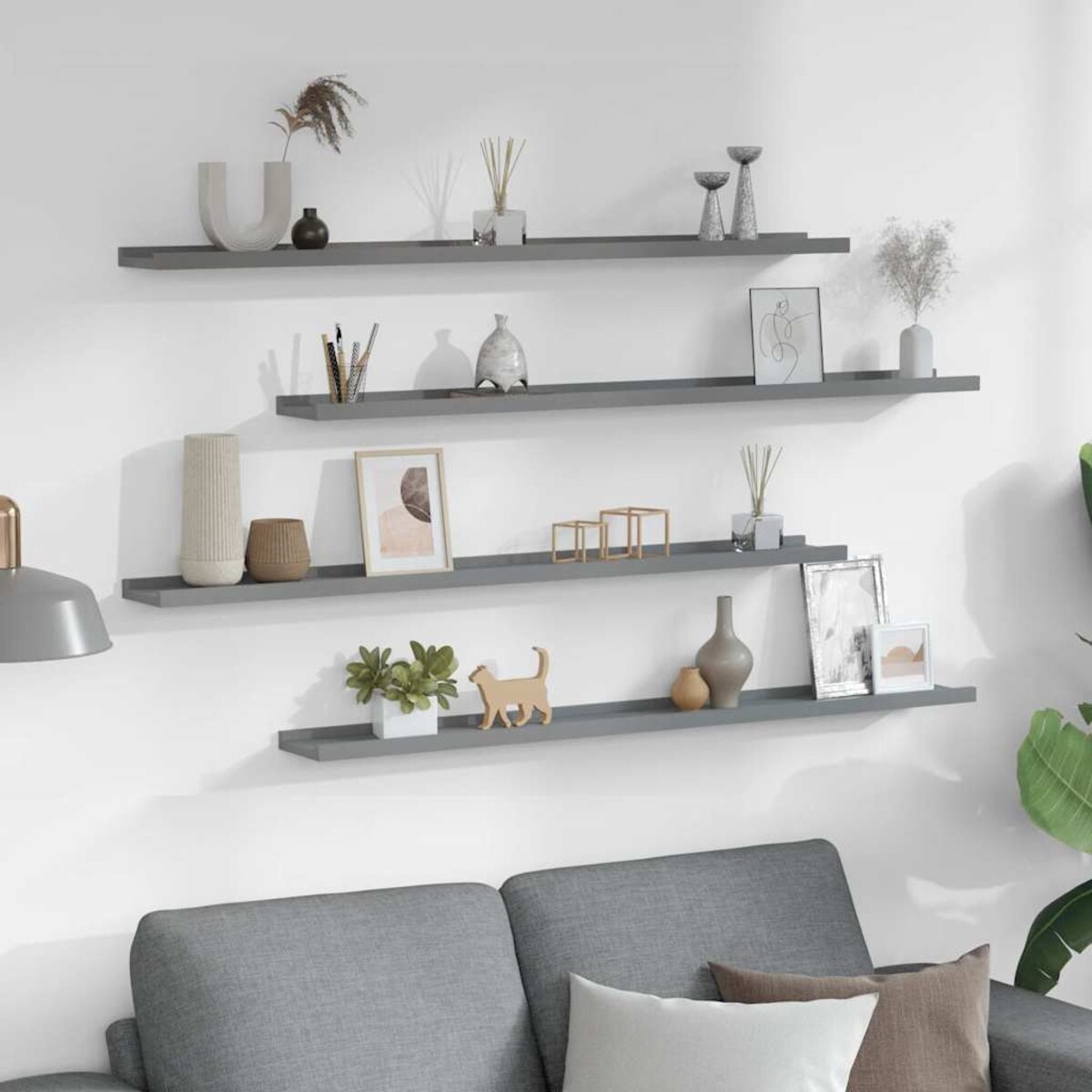 vidaXL Półki ścienne, 4 szt., szare, 100x9x3 cm
