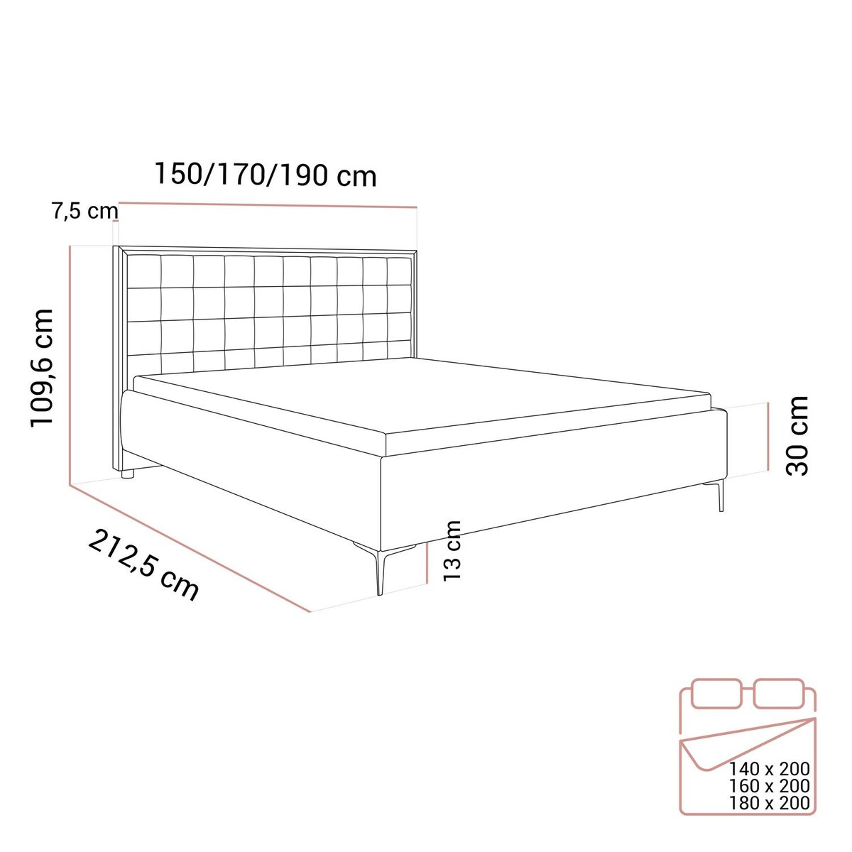 Łóżko tapicerowane ISADORA GOLD, pojemnik na pościel, stelaż 34, 180x200, RV 170
