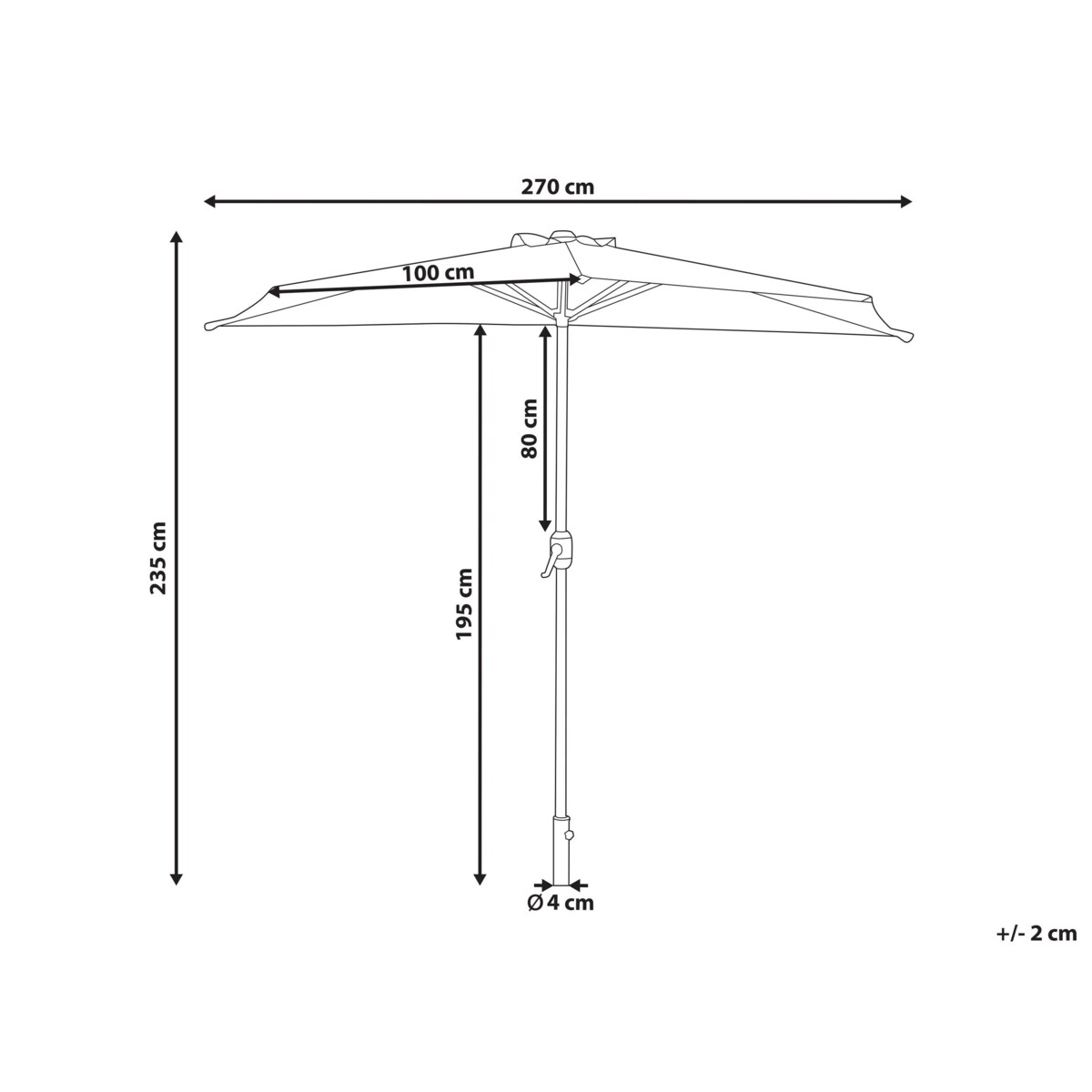 Parasol ogrodowy półokrągły 270 cm szary GALATI
