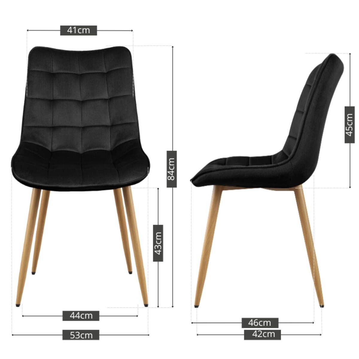 Krzesło tapicerowane do salonu jadalni pikowane welurowe czarne