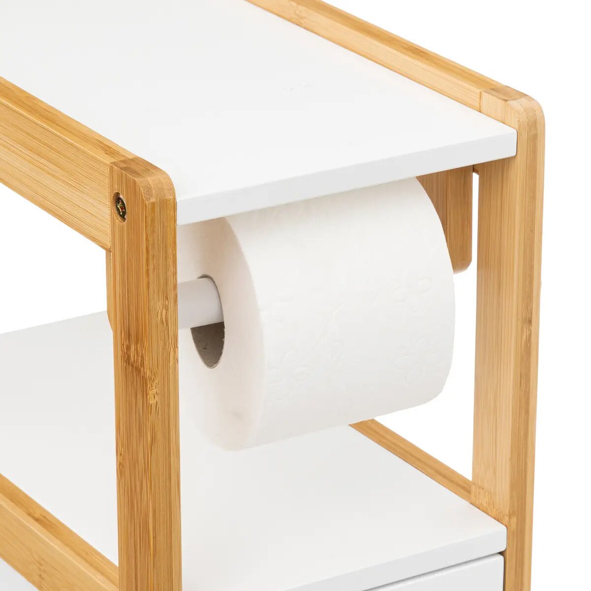 Wąska szafka na papier toaletowy NATUREO, bambusowy stelaż, kolor biały