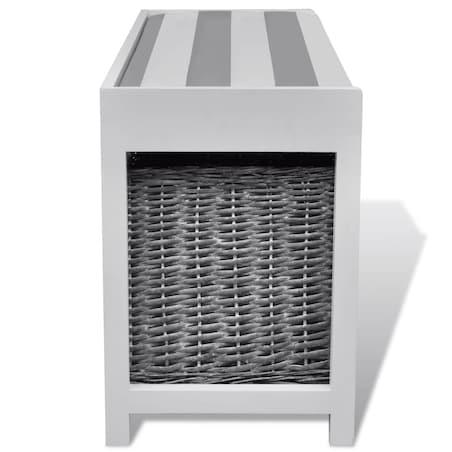 Ławka do przedpokoju, biała, z trzema koszami i poduszką