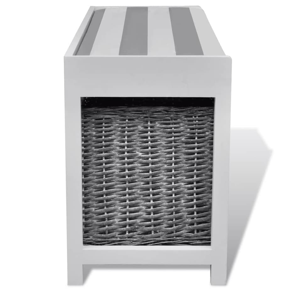 Ławka do przedpokoju, biała, z trzema koszami i poduszką