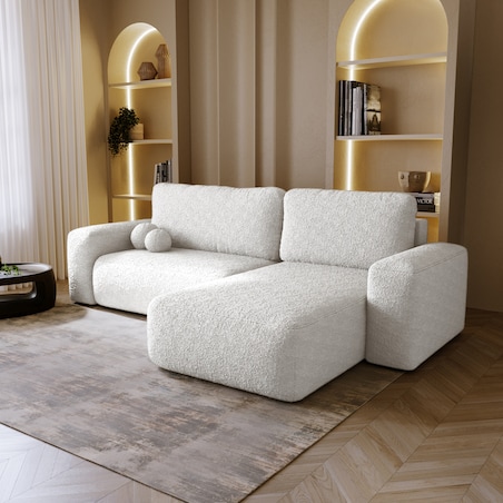 Narożnik Prawy ILO z funkcją spania i pojemnikiem na pościel, biały