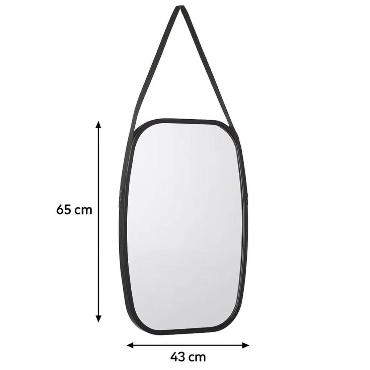 Prostokątne lustro ze skórzanym uchwytem, 43 x 65 x 3 cm