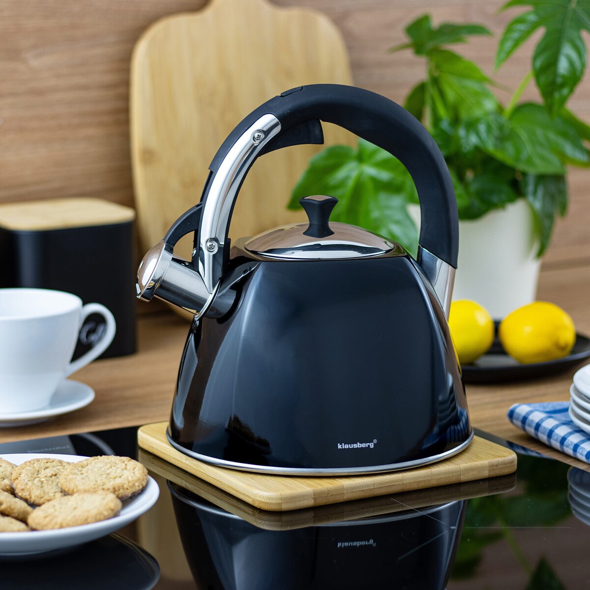 Czajnik stalowy z gwizdkiem 3.0L indukcja KLAUSBERG czarny Połysk