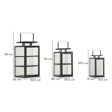Zestaw 3 lampionów dekoracyjnych Andromeda, kolor czarny, metal i szkło, wysokości 50, 40 i 29,5 cm, dekoracja do salonu, Mauro Ferretti