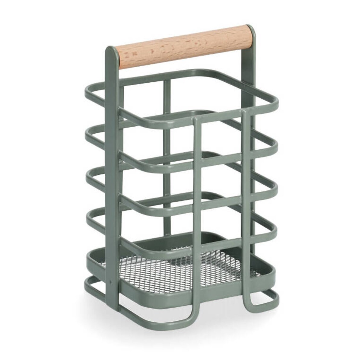 Stojak na sztućce z bambusowym uchwytem, 10 x 10 x 17 cm