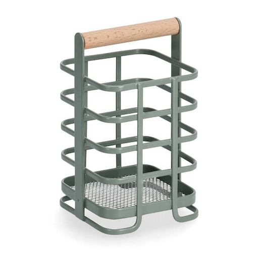 Stojak na sztućce z bambusowym uchwytem, 10 x 10 x 17 cm