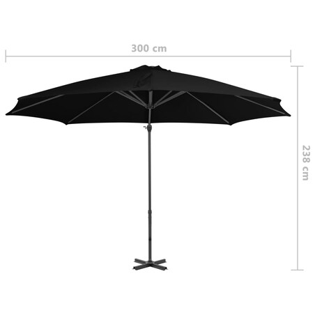 vidaXL Parasol wiszący z aluminiowym słupkiem, 300 cm, czarny