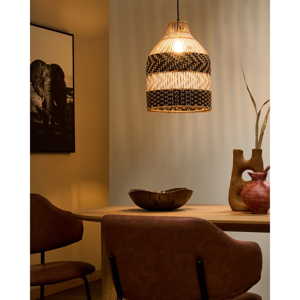 Lampa wisząca TURABO Rattan Czarny/ biały