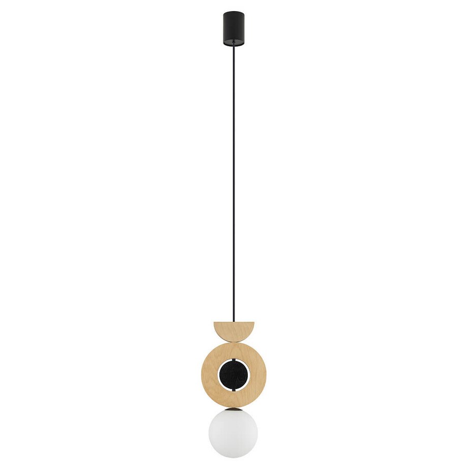 Wisząca drewniana lampa Drops 11174 Nowodvorski japandi okręgi drewniana szklana biała