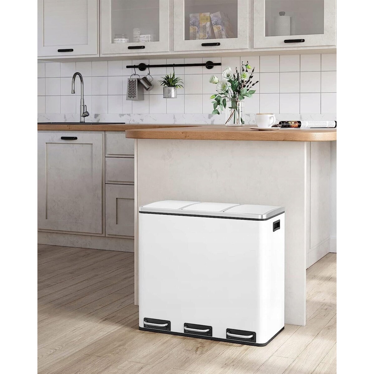 Kosz Na Śmieci Potrójny Segregacja Biały