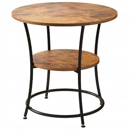 Stolik kawowy industrialny okrągły z półką brąz loft 55 cm