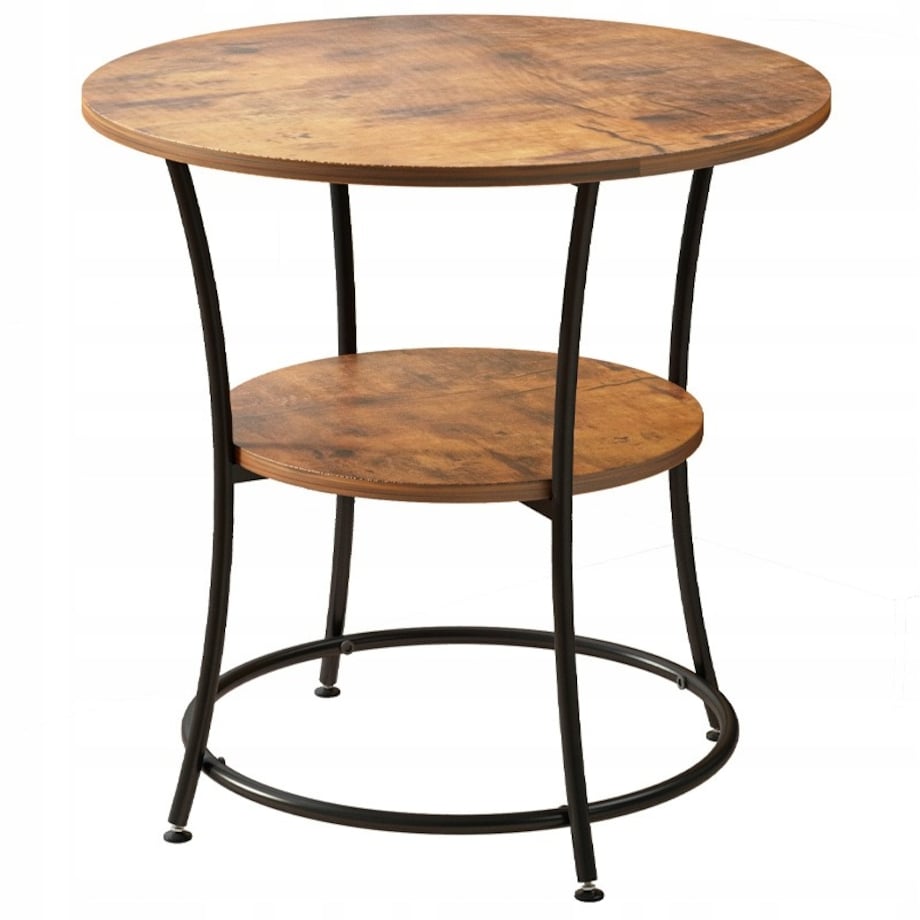 Stolik kawowy industrialny okrągły z półką brąz loft 55 cm