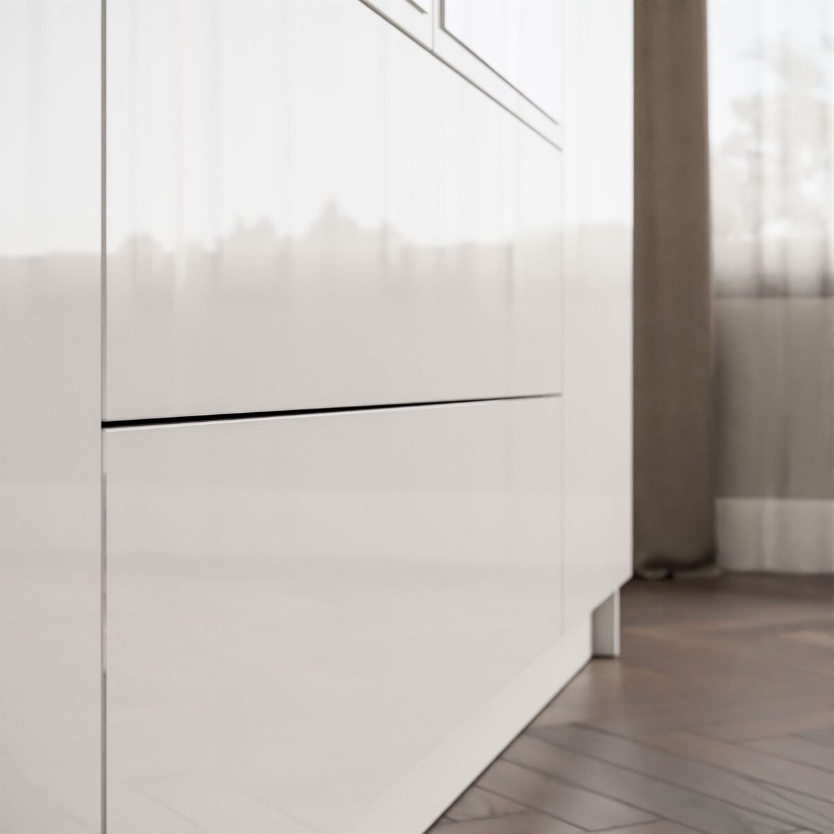 Szafa uchylna AURORA 4D2S z szufladami w białym połysku z lustrem