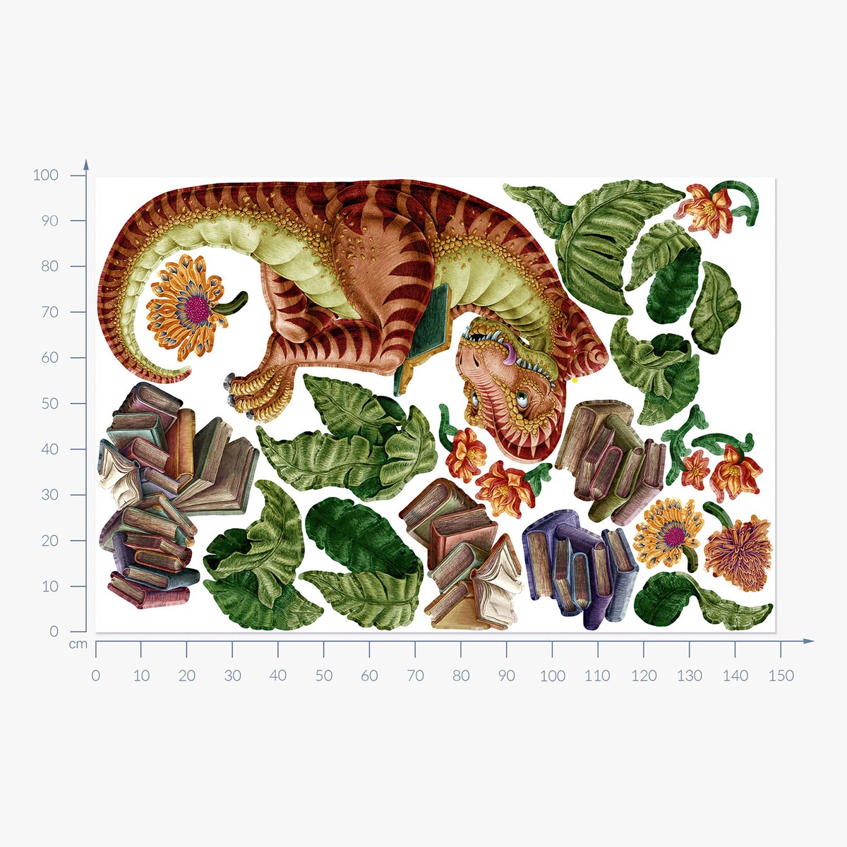 Zestaw naklejek na ścianę, Dinozaur czytelnik, 100cm