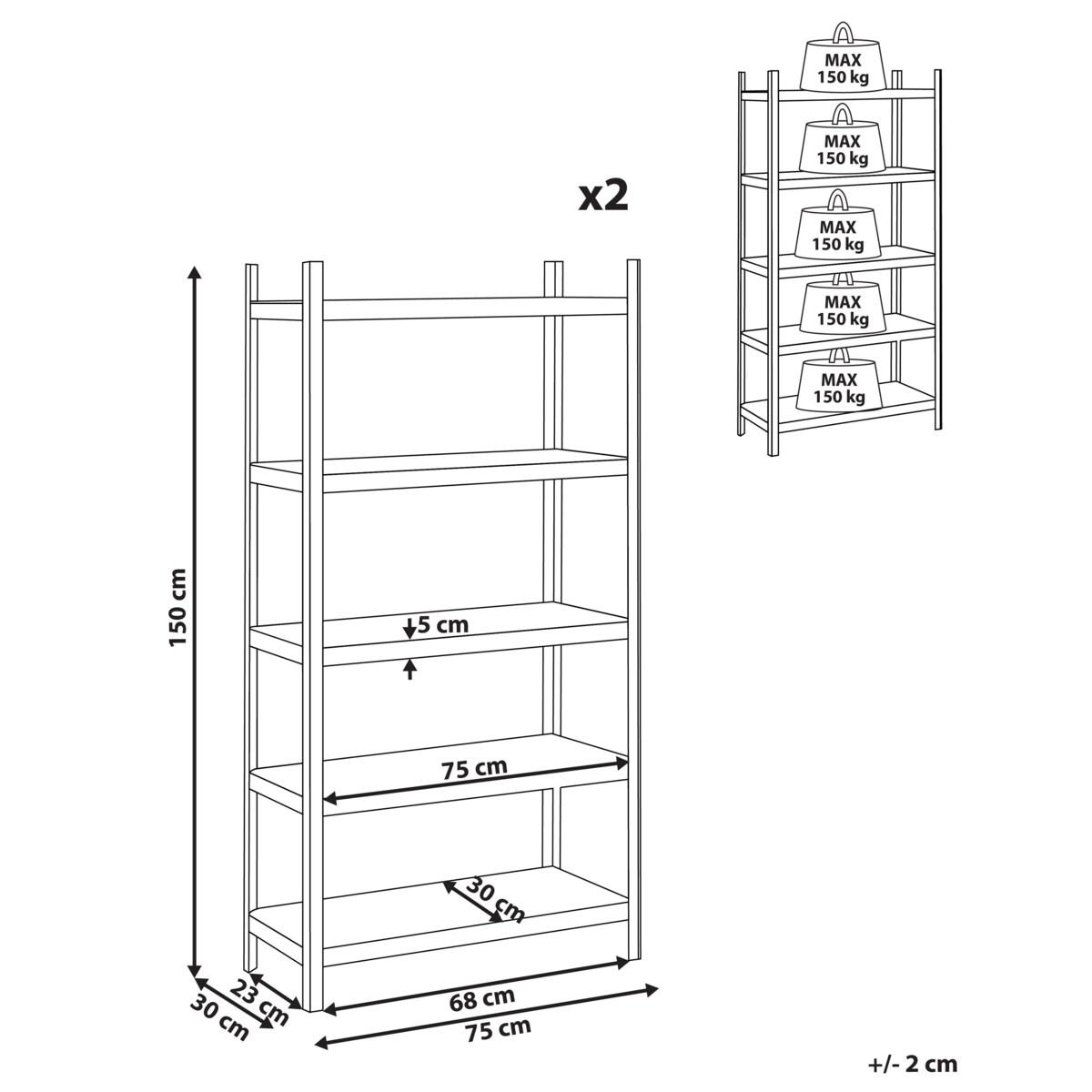 Zestaw 2 regałów z półkami XITTA Metal 75 cm 30 cm Srebrny