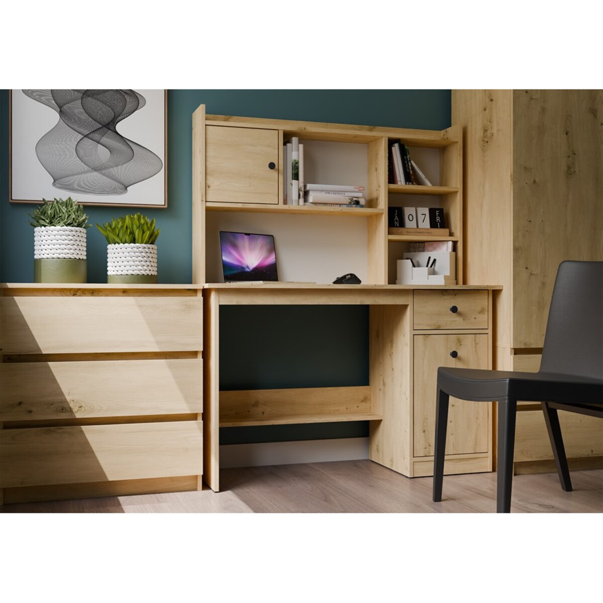 Biurko CHESTER dąb artisan 120x45x75 cm szuflada szafka 1 szt.