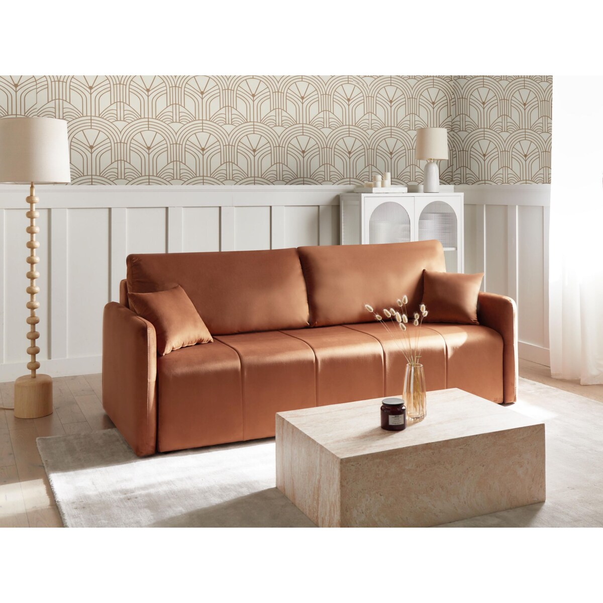 Sofa rozkładana dla 3 osób EGGE Welur Złoty brąz