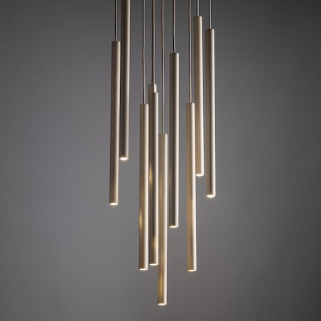 Lampa Wisząca Tk Lighting Ferro Na Kole Beżowa Szampański Ryflowana Tytan Metalowa Tuba Sopel Rurka 10X G9