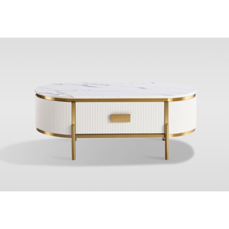 Stolik kawowy glamour z szufladą i marmurem Omega 124x71x48