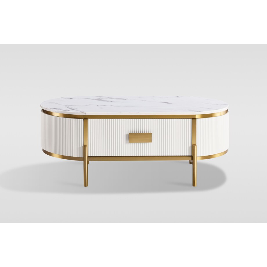 Stolik kawowy glamour z szufladą i marmurem Omega 124x71x48