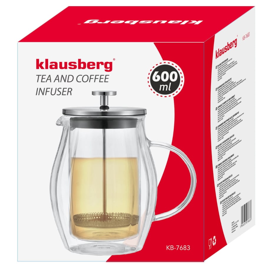 Zaparzacz do kawy herbaty 0.60L French Press srebrny KLAUSBERG
