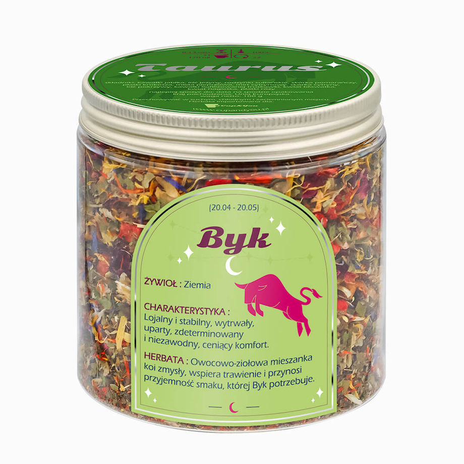 Herbata Zodiakalna BYK - herbaciany susz napar ziołowa mieszanka na astrologiczny prezent upominek podarunek dla osoby ze znakiem zodiaku BYKA