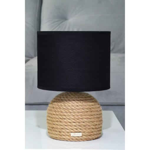 BOHO 30 Lampka stołowa h 30 cm Boho naturalny sznurek jutowy pleciony * styl etno skandi skandynawski* lampka nocna biurkowa * czarny abażur + juta