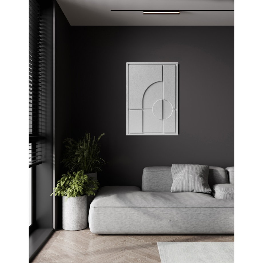 Obraz 3D 35x50cm Geometric I – Dekoracja Ścienna z Tynku Naturalnego, Milky Grey Minimalistyczny Relief