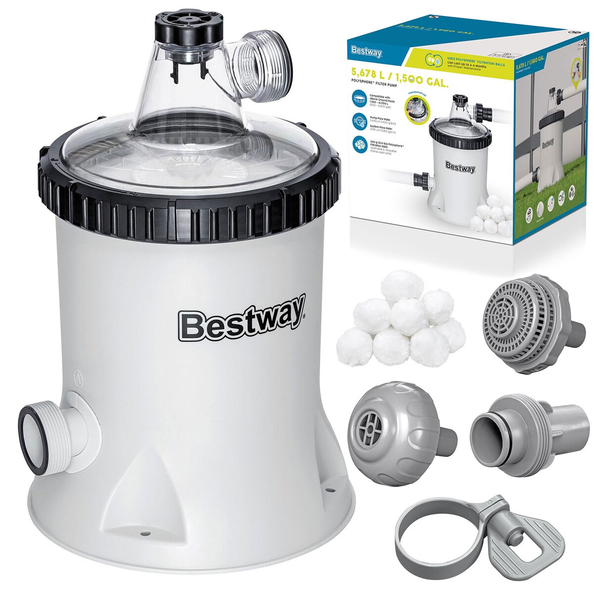 Pompa filtrująca do basenu 5678 l/h + kulki filtrujące Bestway 58870
