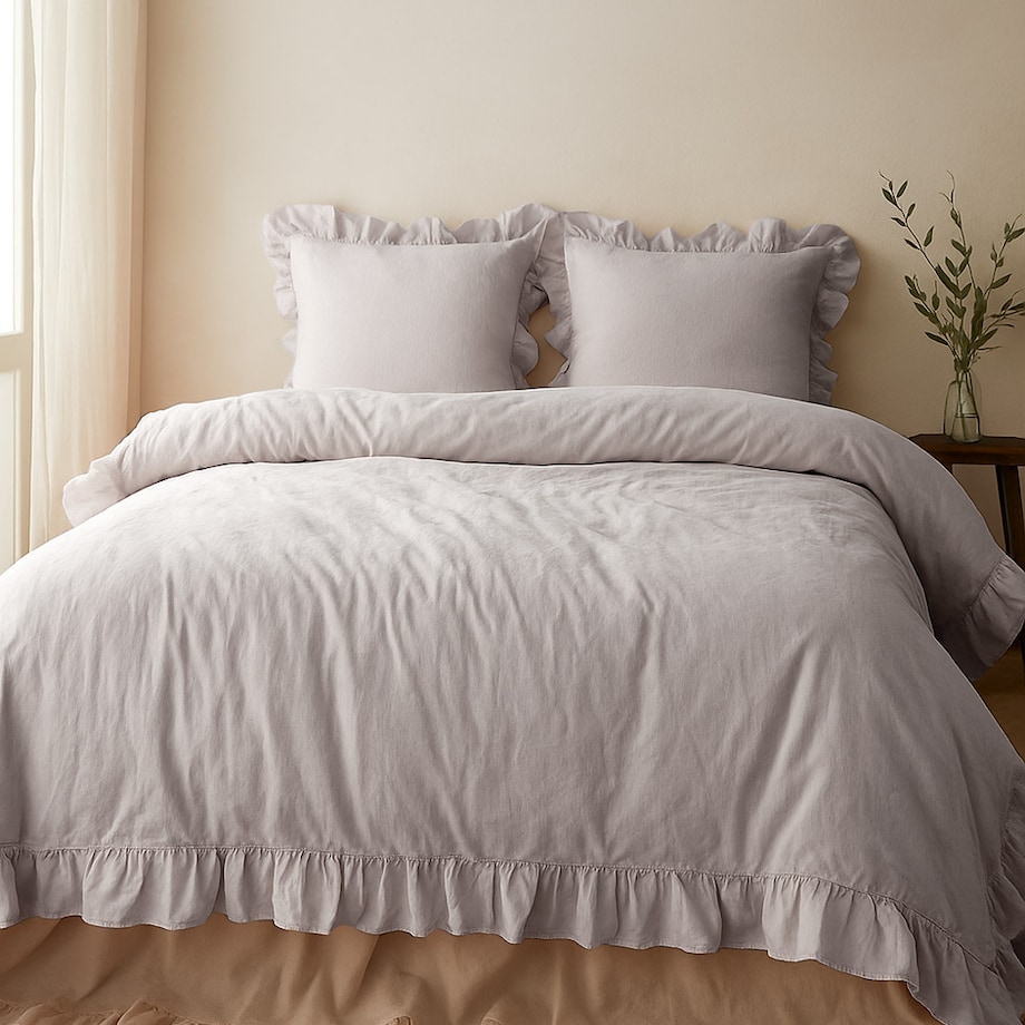 Pościel bawełniana 160x200 z falbanką Stonewashed Exclusive, Natural Cream