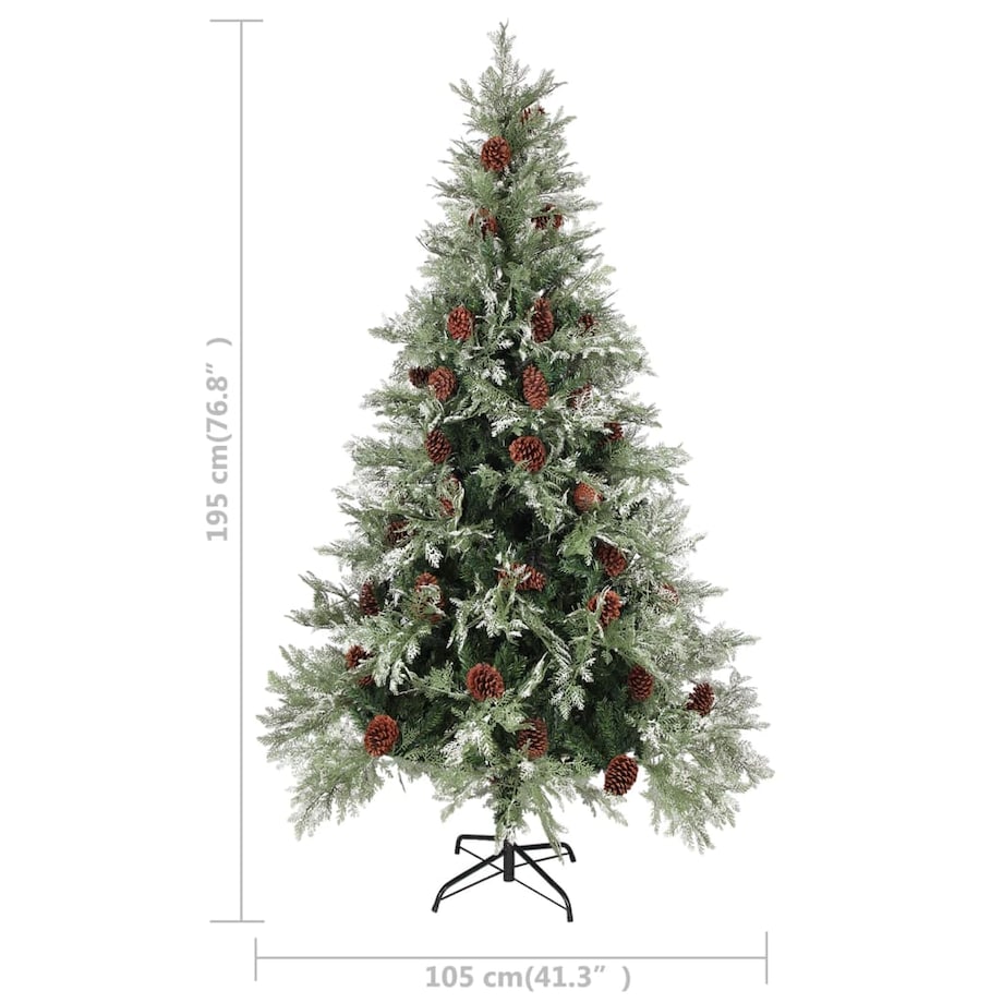 vidaXL Choinka z szyszkami, zielono-biała, 195 cm, PVC i PE