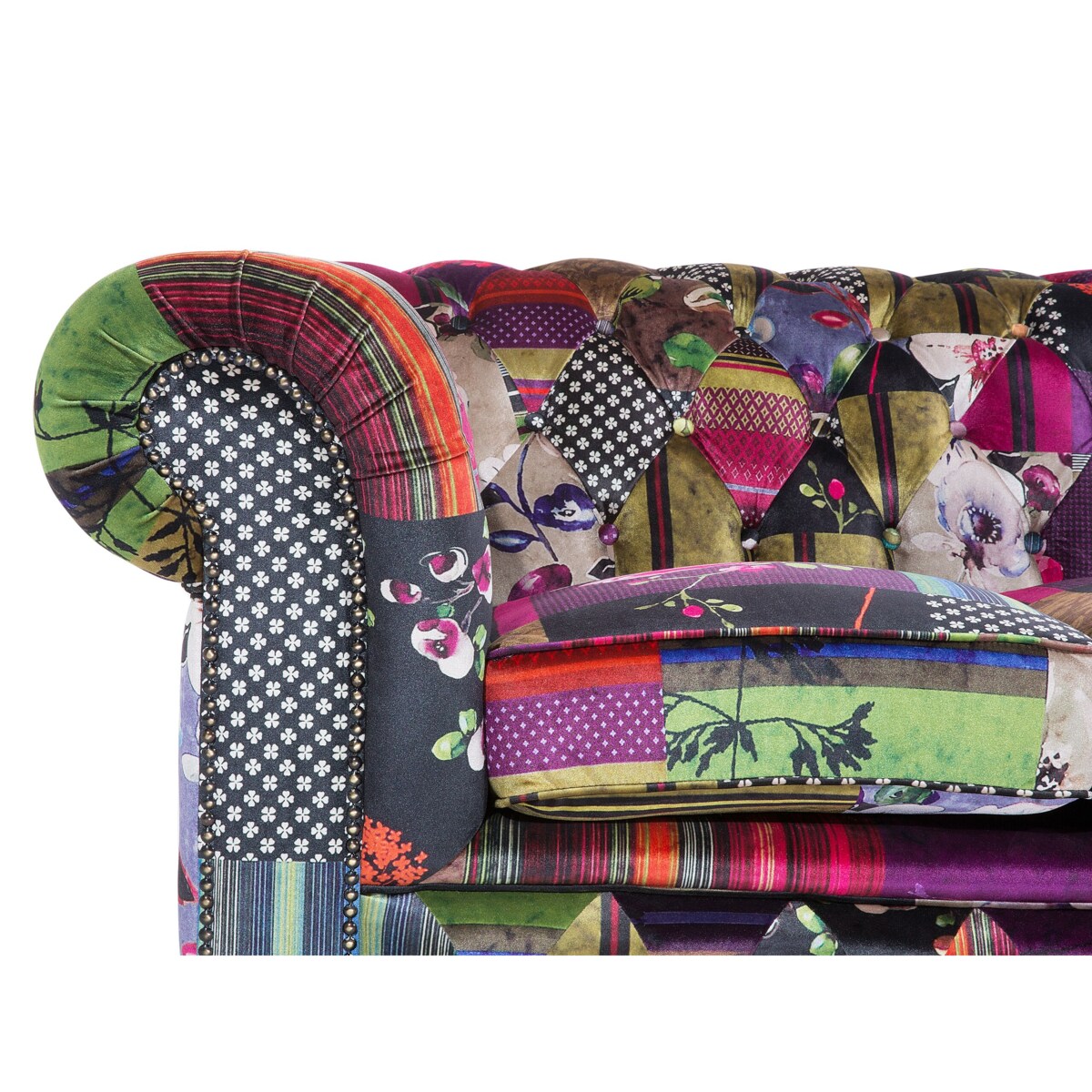 Sofa 3-osobowa patchworkowa fioletowa CHESTERFIELD