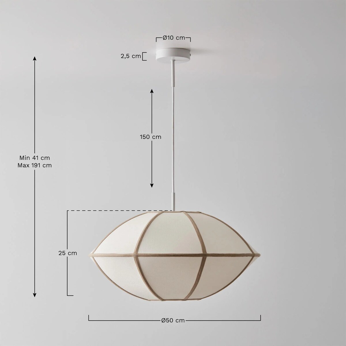 Lampa sufitowa lniana Patraix kremowo-czarna Ø50 cm