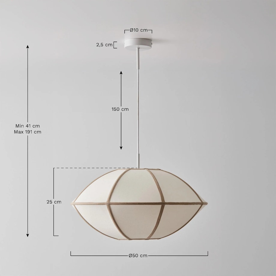 Lampa sufitowa lniana Patraix kremowo-czarna Ø50 cm