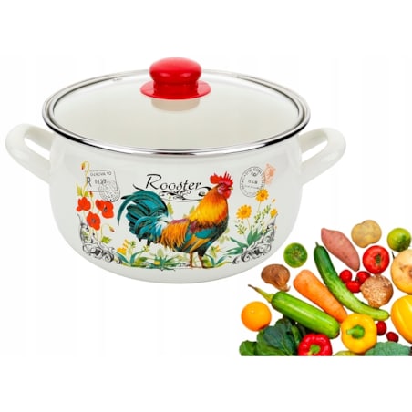 GARNEK EMALIOWANY KOGUCIK 20 cm 4 L kuchenny do gotowania obiad zupa dekor