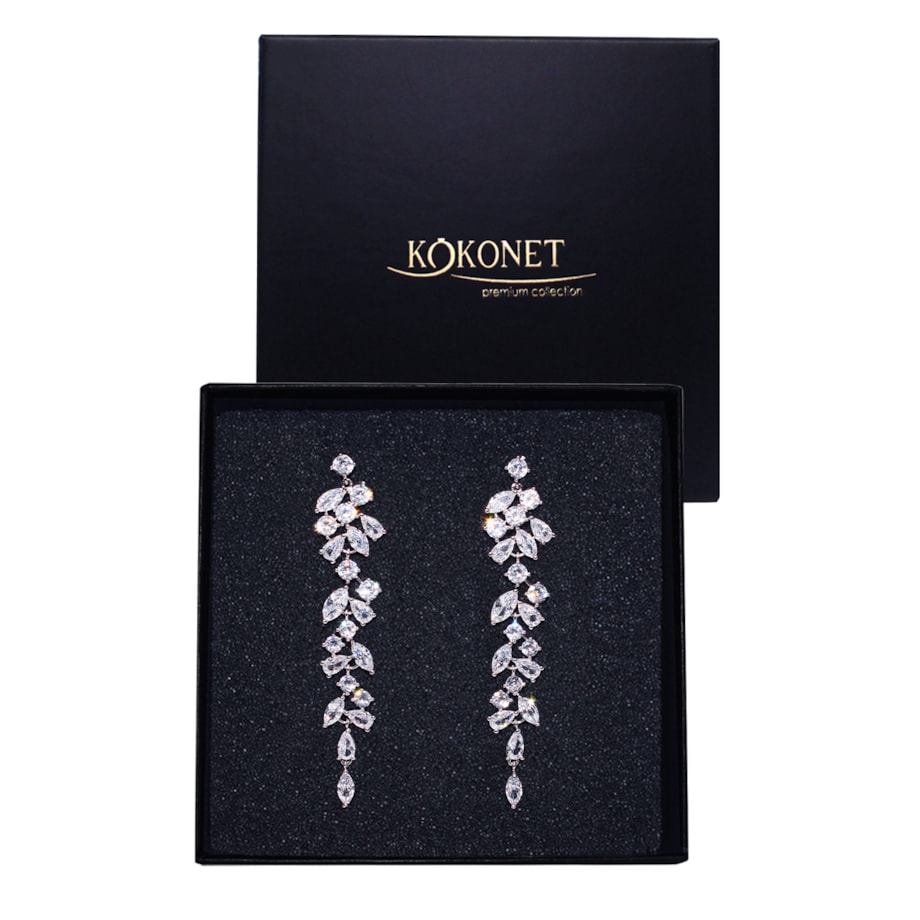 Kolczyki ślubne klipsy SREBRNE damskie listki GLAM dla Panny Młodej