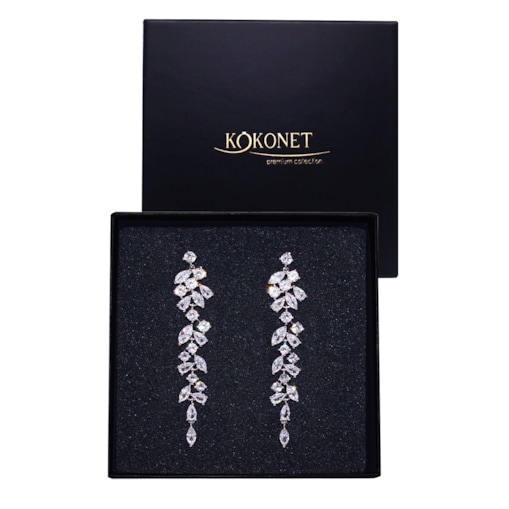 Kolczyki ślubne klipsy SREBRNE damskie listki GLAM dla Panny Młodej