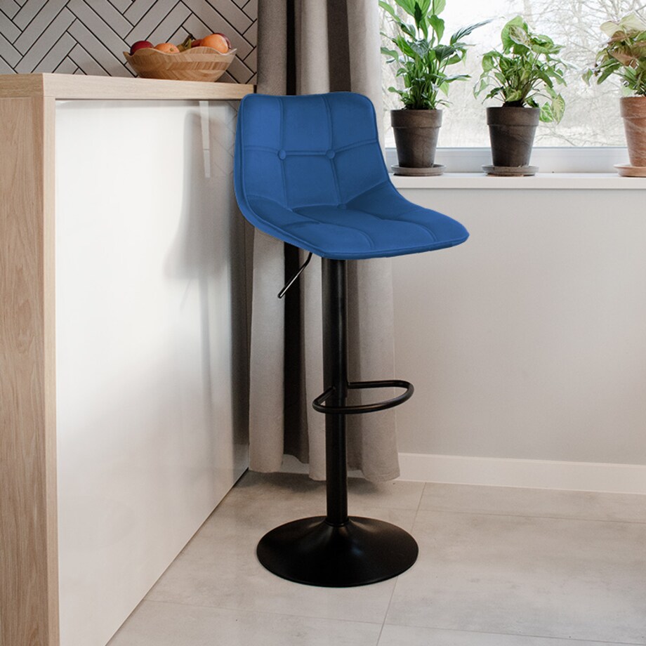 Hoker regulowany krzesło barowe tapicerowane welurowe granatowe