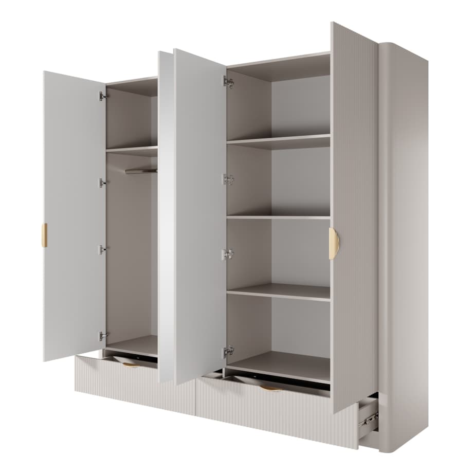 Szafa Duża Ryflowana LENA z lustrem, beżowa