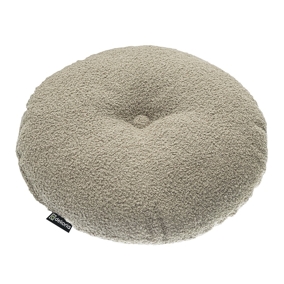 Poduszka okrągła z guzikiem, ciemno beżowa bukla, ⌀37 cm, Boucle Teddy