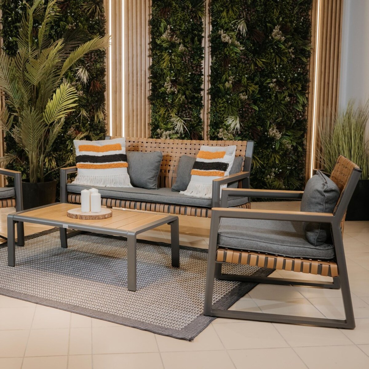 Zestaw Mebli Ogrodowych TEXAS z Sofą Fotelami i Stolikem Kawowym SZARY