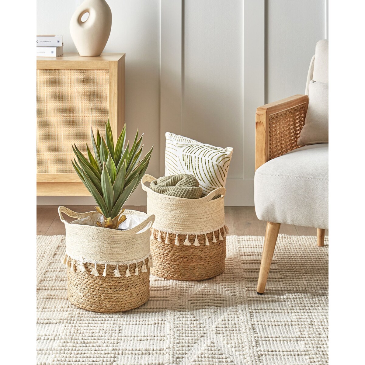 Zestaw 2 koszy na kwiaty z trawy morskiej naturalny MATIKU