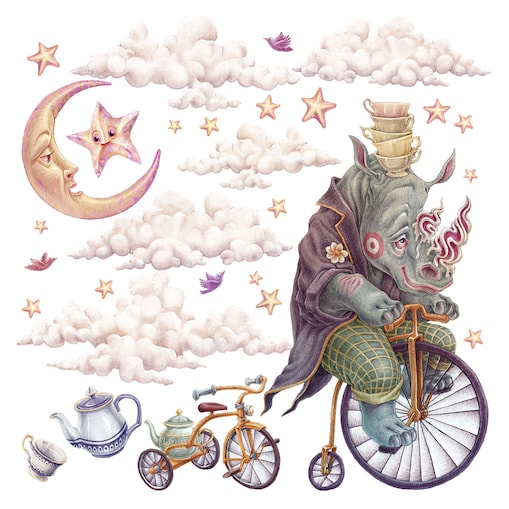 Zestaw naklejek na ścianę, Pastelowe zwierzęta z bajki - nosorożec, 130cm