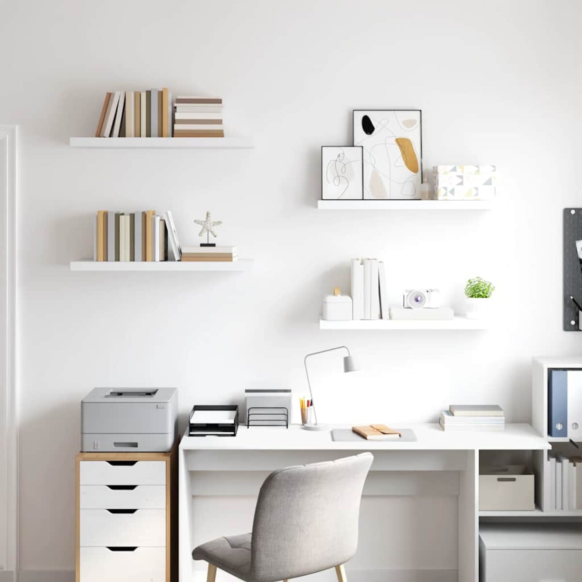 vidaXL Półki ścienne, 4 szt, białe, 80x23,5x3,8 cm, MDF