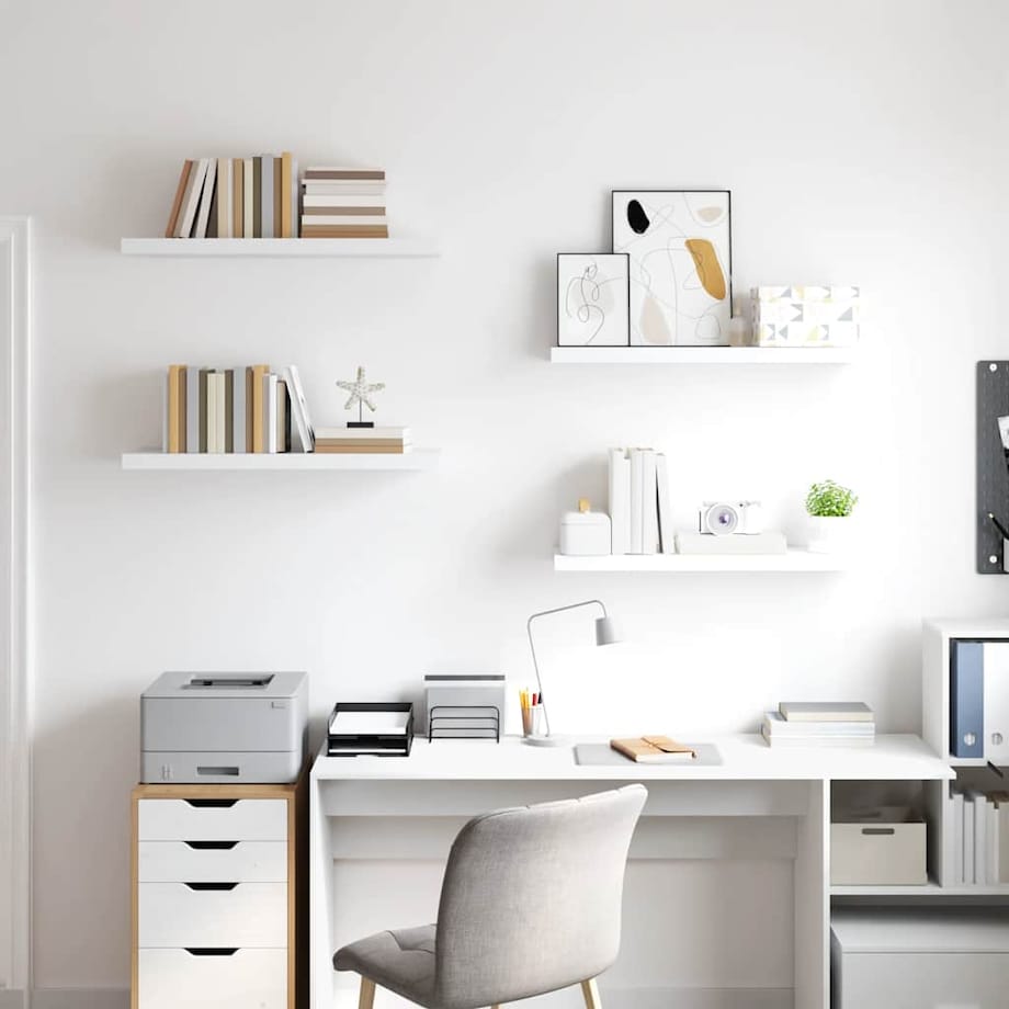 vidaXL Półki ścienne, 4 szt, białe, 80x23,5x3,8 cm, MDF