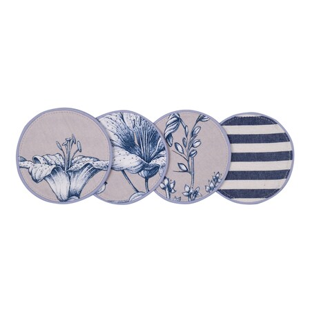 Mini dwustronne podkładki z motywem kwiatowym i eleganckich pasów Blossom Blue & Stripes – komplet 4 szt.