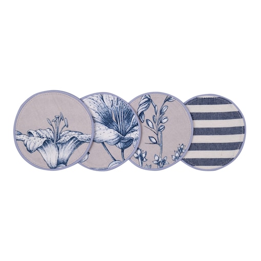 Mini dwustronne podkładki z motywem kwiatowym i eleganckich pasów Blossom Blue & Stripes – komplet 4 szt.